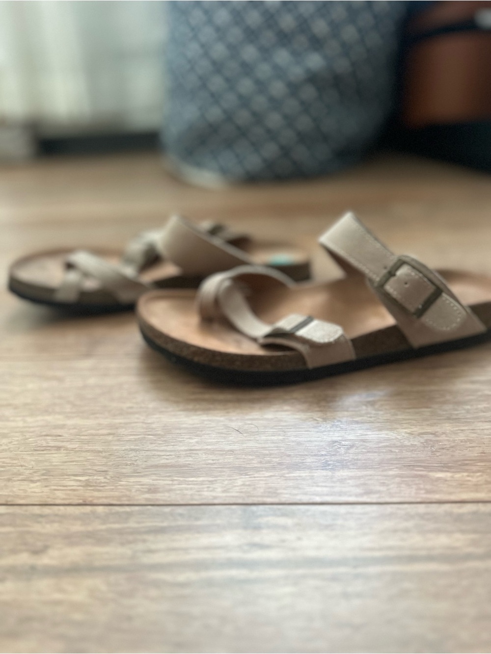 White Mountain Tan Suede Double Buckle Slide Sandals - Picture 4 of 5